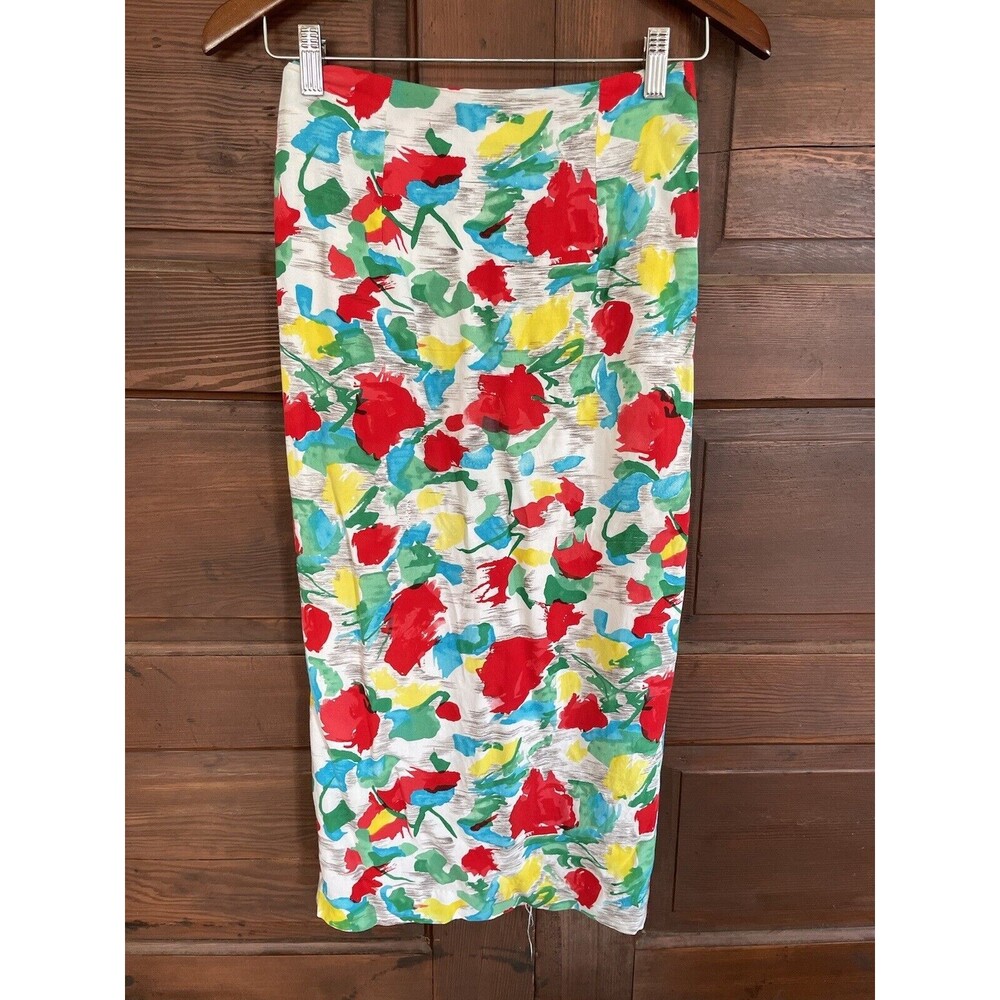 Vintage pencil skirt with buttons down back Bright Floral Pattern Size S/M